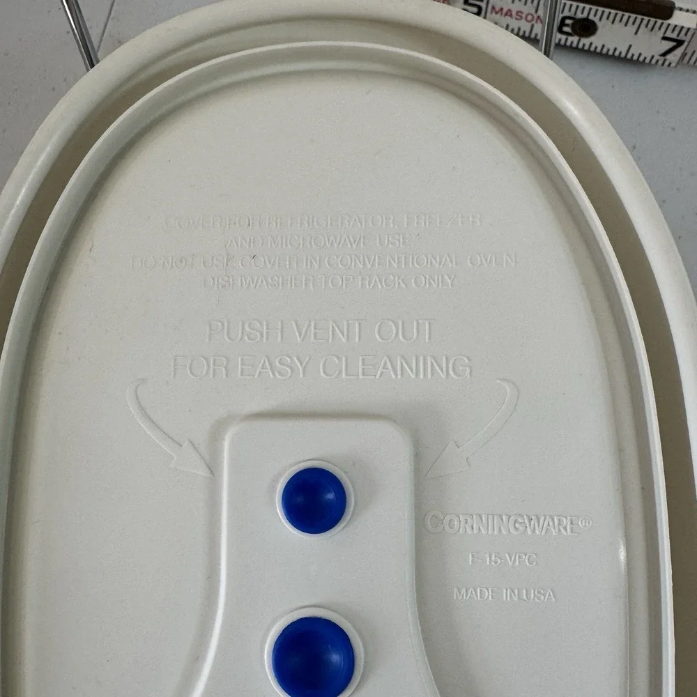 Corning Ware F-15-VPC Oval Replacement Lid Blue Vented 475 ml French White